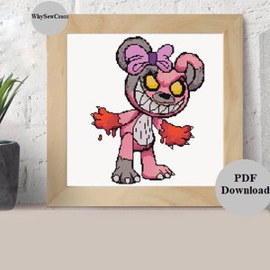 Killer Girl Teddy Cross Stitch Padrão PDF Horror Cross Stitch Gótico Cross Stitch Engraçado Cross Stitch Teddy Cross Stitch Simple Cross Stitch