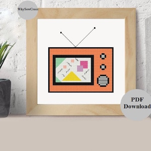 TV Cross Stitch- 80s Cross Stitch PDF- Cross Stitch fun- Cute Cross Stitch- Kids Cross Stitch PDF- 80s Cross Stitch small-kids-beginner