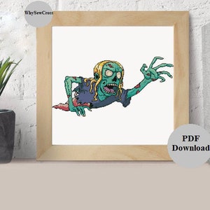 Woman Crawling Zombie Cross Stitch Pattern PDF Horror Gothic Scary Cross Stitch Zombie Cross Stitch Gory Cross Stitch Funny Cross Stitch