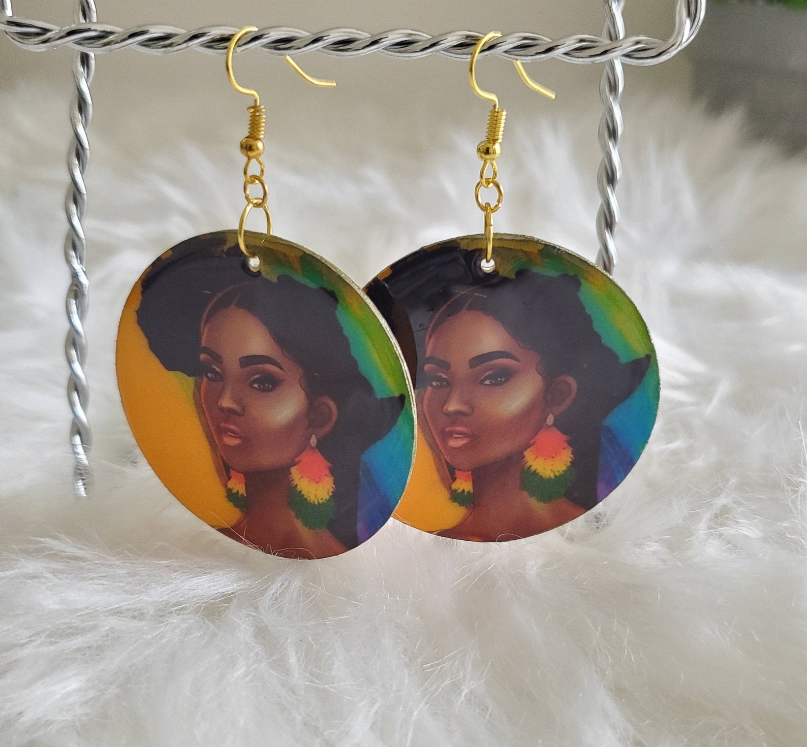 Cardstock Earrings Glossy Earrings Bold Statement Afro Lady Etsy