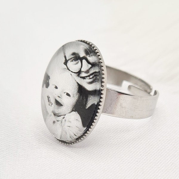 Personalised photo Ring, Oval Photo ring, Personalised ring, gift for mum, Personalised jewellery, Adjustable ring, Personalised gift