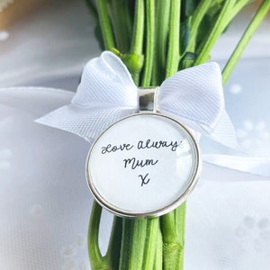 Bridal Bouquet Charms with handwriting and bow, wedding bouquet charm, memorial wedding gift, handwriting charm for wedding bouquet,