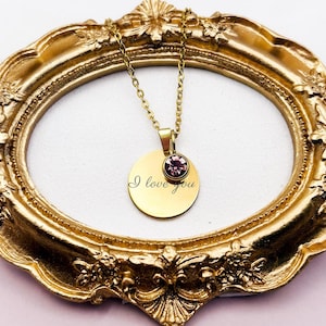 Personalized Disc Necklace with Birthstone