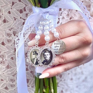 Bridal Bouquet Charms with photo, photo charm, wedding bouquet charm, wedding memorial gift, flower bouquet photo charm image 2