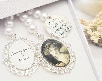 Bridal Bouquet Photo Charm: Wedding Memorial Keepsake with Pearls