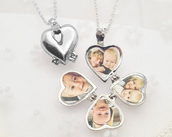 Medaglione con foto, medaglione a cuore d'argento, collana fotografica, 4 medaglione con foto, medaglione personalizzato, medaglione a cuore con collana e foto, medaglione con foto