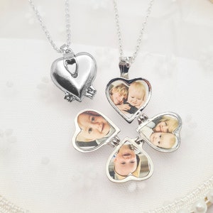 Photo Locket, Silver Heart Locket, Photo Necklace, 4 Photo Locket, Personalised Locket, Heart Locket with Necklace and Photo, Photo Locket