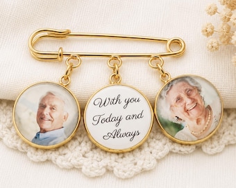 Spilla da bavero dorata con foto di matrimonio: ciondolo commemorativo personalizzato