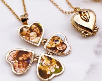 Photo Locket, Gold  Heart Locket, Photo Necklace, 4 Photo Locket, Personalised Locket, Heart Locket with Necklace and Photo, Photo Locket