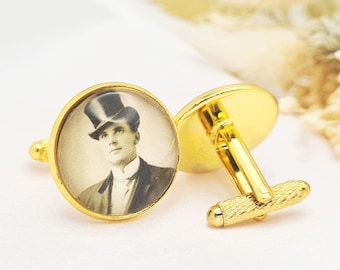 Photo Cufflinks In Gold, Custom Cufflinks with your photo, Wedding Gift for Groom, Father, Best man. Memorial or funeral cufflinks