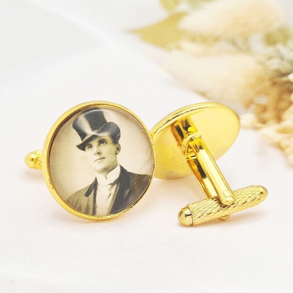 Photo Cufflinks In Gold, Personalised wedding gifts, Gift for groom, Personalised cufflinks, memorial photo wedding, Custom Cufflinks