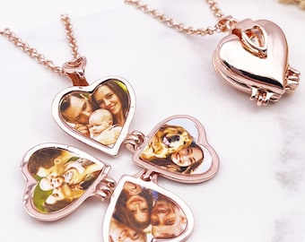 Rose Gold Heart Photo Locket, personalised with 4 photos