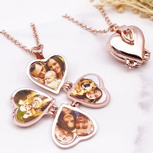 Photo Locket, Rose Gold  Heart Locket, Photo Necklace, 4 Photo Locket, Personalised Locket, Heart Locket with Photo, Photo Locket