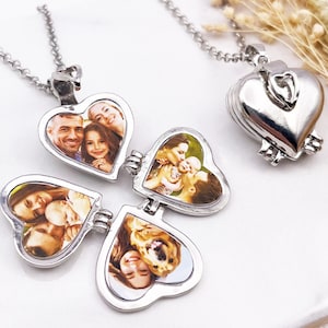 Photo Locket, Silver Heart Locket, Photo Necklace, 4 Photo Locket, Personalised Locket, Heart Locket with Necklace and Photo, Photo Locket