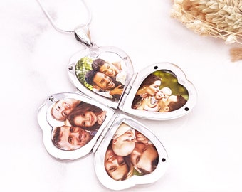 Sterling Silver Heart Photo Locket Necklace, Personalised 4-Photo Keepsake