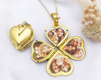 Fotomedaillon, vintage gouden hartmedaillon, fotoketting, 4 fotomedaillon, gepersonaliseerd met uw foto