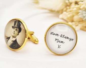 Gold Photo Cufflinks, Personalised Handwriting Cufflinks, Memorial Gift for Groom