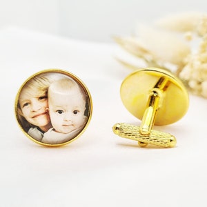 Gemelli dorati con foto, gemelli personalizzati con immagine, regalo personalizzato per lo sposo