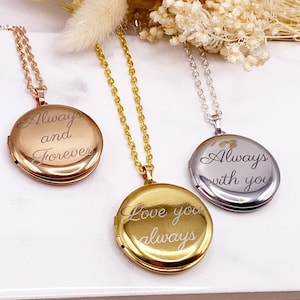 Personalized Photo Locket: Engraved Round Keepsake - Gold, Rose, Silver