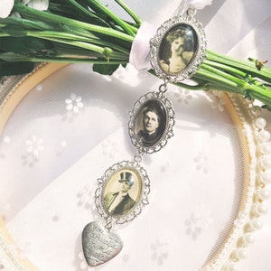Bridal Bouquet Charms with photo in Bright Silver, wedding bouquet charm, memorial wedding gift, photo charms for wedding bouquet, Gift box