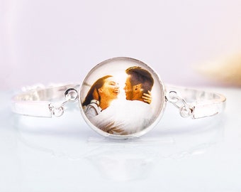 photo bracelet, personalised with your own image, photo bangle in silver.