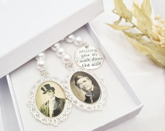Bridal Bouquet Photo Charms: Wedding Memorial Gift with Pearls