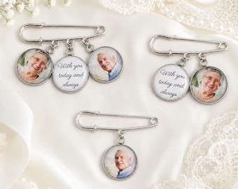 Boutonnière da sposa, spilla commemorativa personalizzata con le vostre foto e il vostro testo