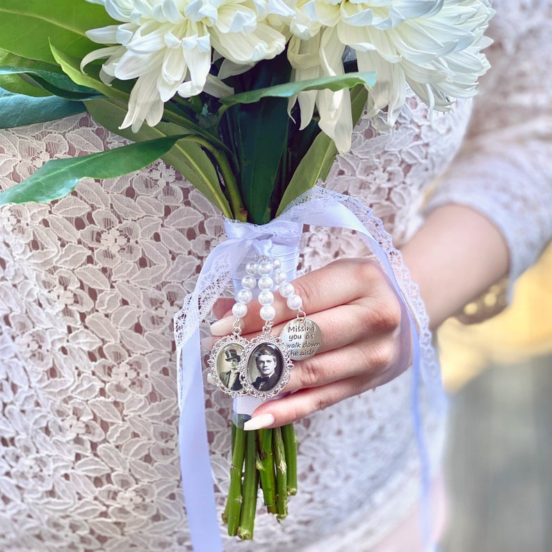 Bridal Bouquet Charms with photo, photo charm, wedding bouquet charm, wedding memorial gift, flower bouquet photo charm image 8