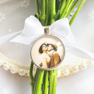Bridal Bouquet Charms with photo and bow, wedding bouquet charm, memorial wedding gift, photo charm for wedding bouquet, Gift box
