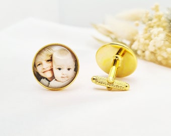 Gemelos con Foto Personalizados, Gemelos Redondos en Plata u Oro, Personalizados con tu foto. Regalo perfecto del día de la boda de la novia al novio.