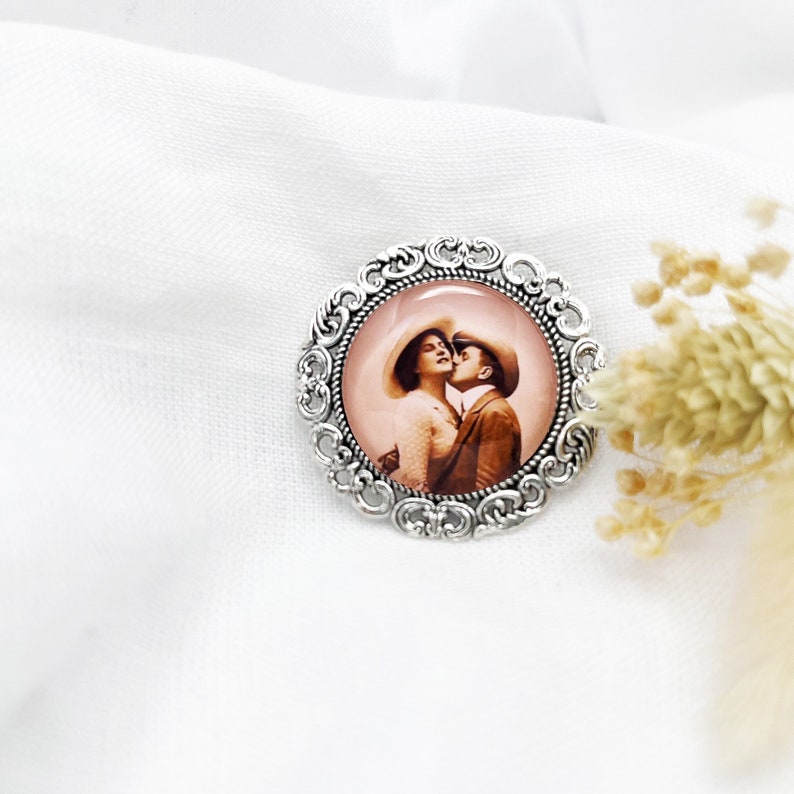 Custom Photo Brooch, Photo Lapel Pin, Wedding Brooch, Vintage Lapel Pin