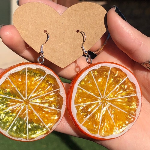 Kiwi Earrings Inner Slice Kiwi Real Pressed Fruit Resin Drop Etsy
