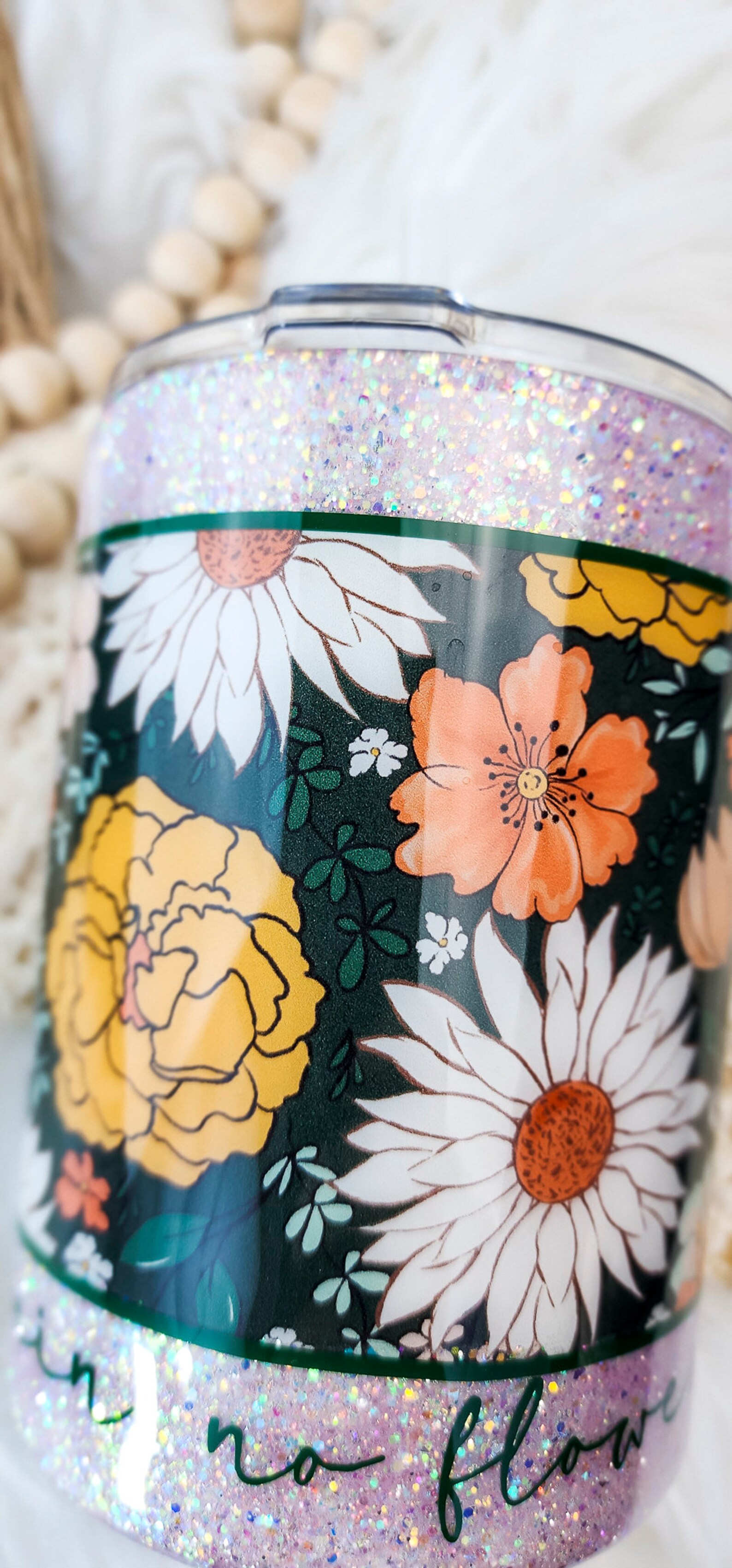 14 Ounce Epoxy Tumbler Glitter Flower Tumbler Gift for Etsy