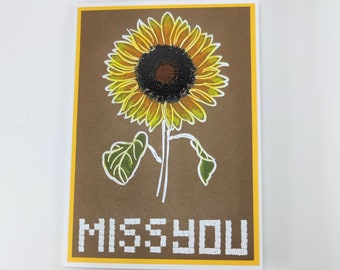 Miss You Card, Miss You card for Friend, Homemade miss you greeting card, Sunflower Miss You Card,  Mixed Media Homemade Card