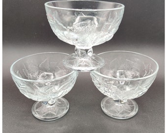 Pasabahce Fruit Clear Glass Dessert Footed Bowls Sherbet Ice Cream 3.75” High, Antimicrobial Glassware made in Turkey PAB4 Textured Grapes