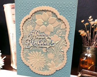 3D Embossed Birthday Card, Elegant flower greeting card, Floral Birthday Card, Card for Her, Birthday card for Mom, Birthday card for wife,