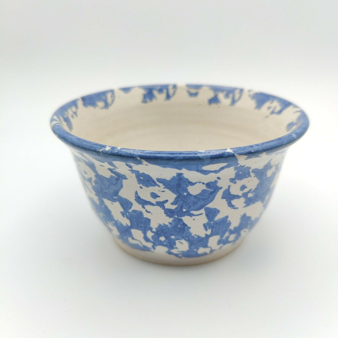 Vintage Bowl Blue Spongeware Ceramic Conner Prairie 1990 Hand Etsy