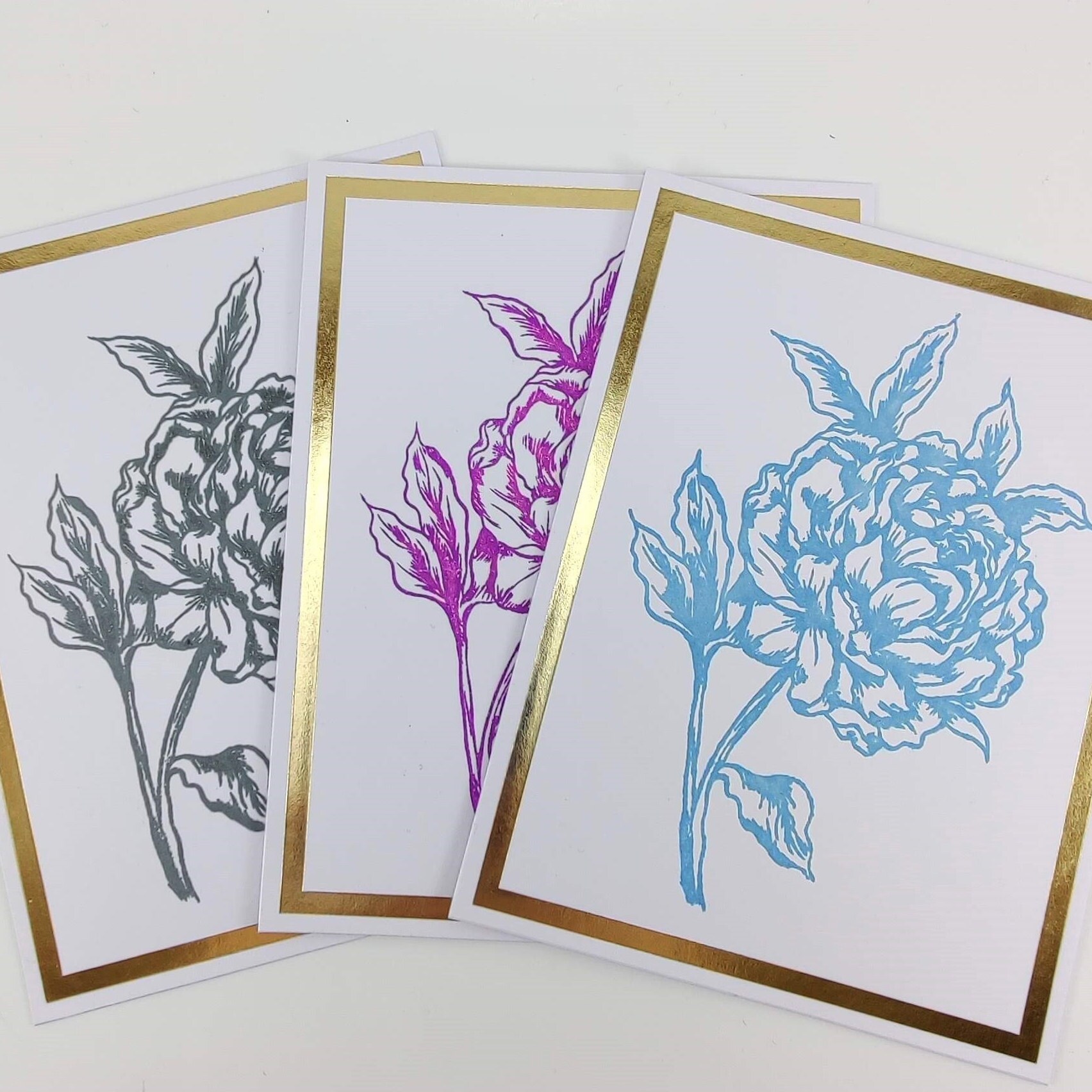 Flat Notecard Set of 3, Floral Note Cards With Sleeves and Envelopes