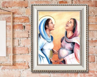 Framed print of The Visitation of Mary and Elizabeth, Religious art for Christian families, Christian gifts, Catholic framed art print