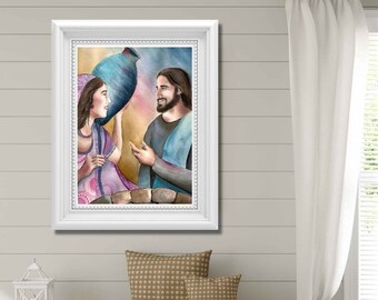 The Woman at the Well print, Jesus and the Samaritan woman, Catholic Art, Catholic gifts, Catholic Lenten Art, Sacred art, Biblical art