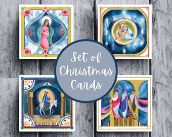 Assorted Set of Christmas cards with envelopes, Catholic Christmas cards, Folk art cards