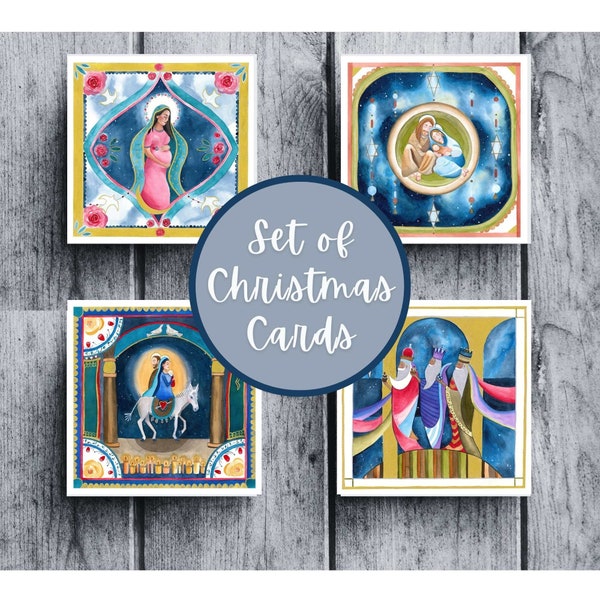 Assorted Set of Christmas cards with envelopes, Catholic Christmas cards, Folk art cards