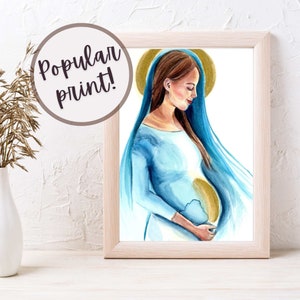 Pregnant Virgin Mary watercolor art print, Advent art, Catholic art, Catholic gift, Advent decor, Catholic Christmas decor