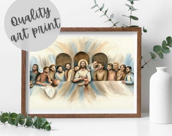 Watercolor Last Supper print, Vintage Catholic Art, Catholic gifts, Religious art, Catholic dining room, Catholic Christmas gifts