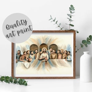 Watercolor Last Supper print, Vintage Catholic Art, Catholic gifts, Religious art, Catholic dining room, Catholic Christmas gifts