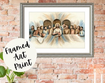 Framed watercolor print of The Last Supper, Catholic art, Catholic gifts, Religious wall art, Framed Last Supper painting, Christian artwork