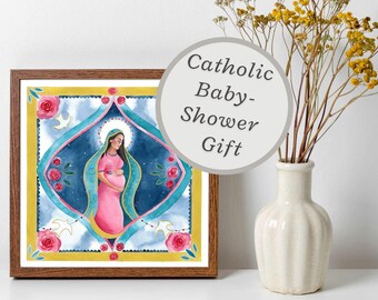 Our Lady of Guadalupe watercolor print, Catholic art, Catholic gifts, Virgin Mary Art, Wall art for Catholic nursery, Expectant mother gift