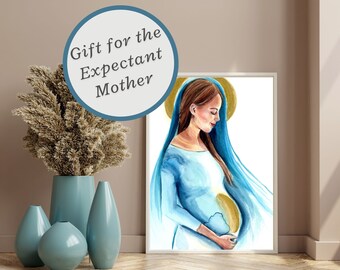Pregnant Virgin Mary art print, Catholic expectant mother gift, Catholic art, Catholic gift, Catholic baby shower gift, Virgin Mary art