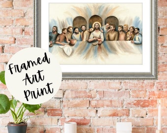 Framed watercolor print of The Last Supper, Catholic art, Catholic gifts, Religious wall art, Framed Last Supper painting, Christian artwork