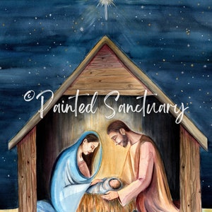 Watercolor Nativity art print, Vintage Catholic art, Catholic gifts, Catholic decor, Advent decor, Holy Family art image 2